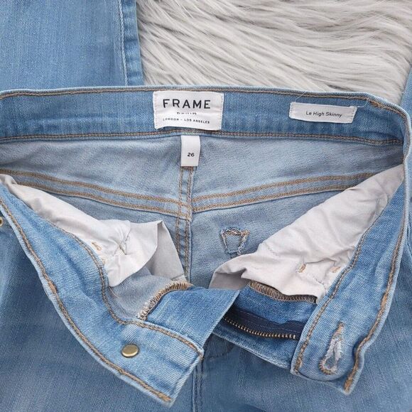 Frame Le High Skinny Shredded Hem Solid Blue Jeans Womens Size 26 - Picture 8 of 9